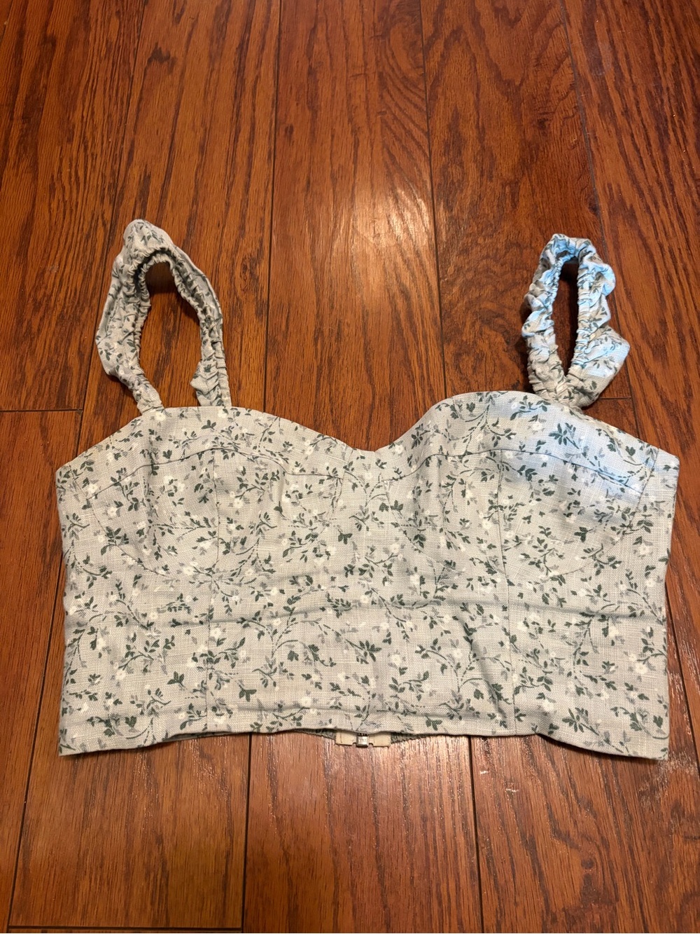 Reformation Floral Sweetheart Crop Top in Light Blue sz 4